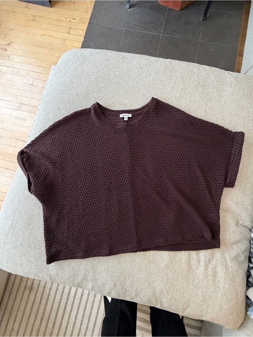 Reitmans Brown Open-Knit Boxy Short Sleeve Top